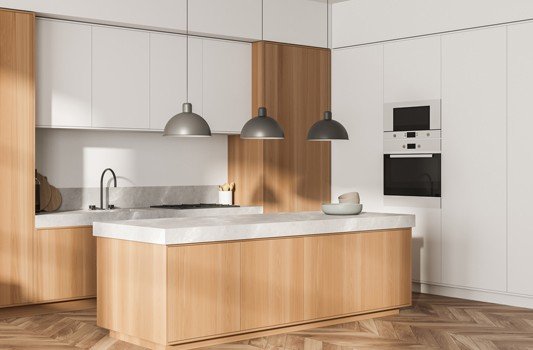 aneks kuchenny z trzema lampami